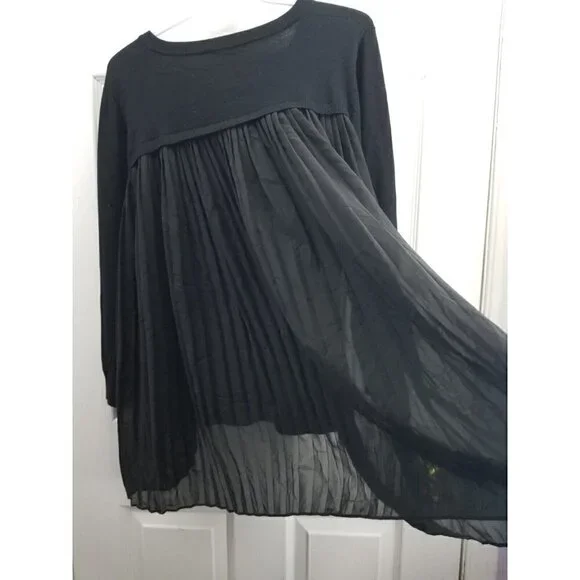 Adrianna Papell Black Sweater Sheer Pleated Back Size L - Picture 4 of 8